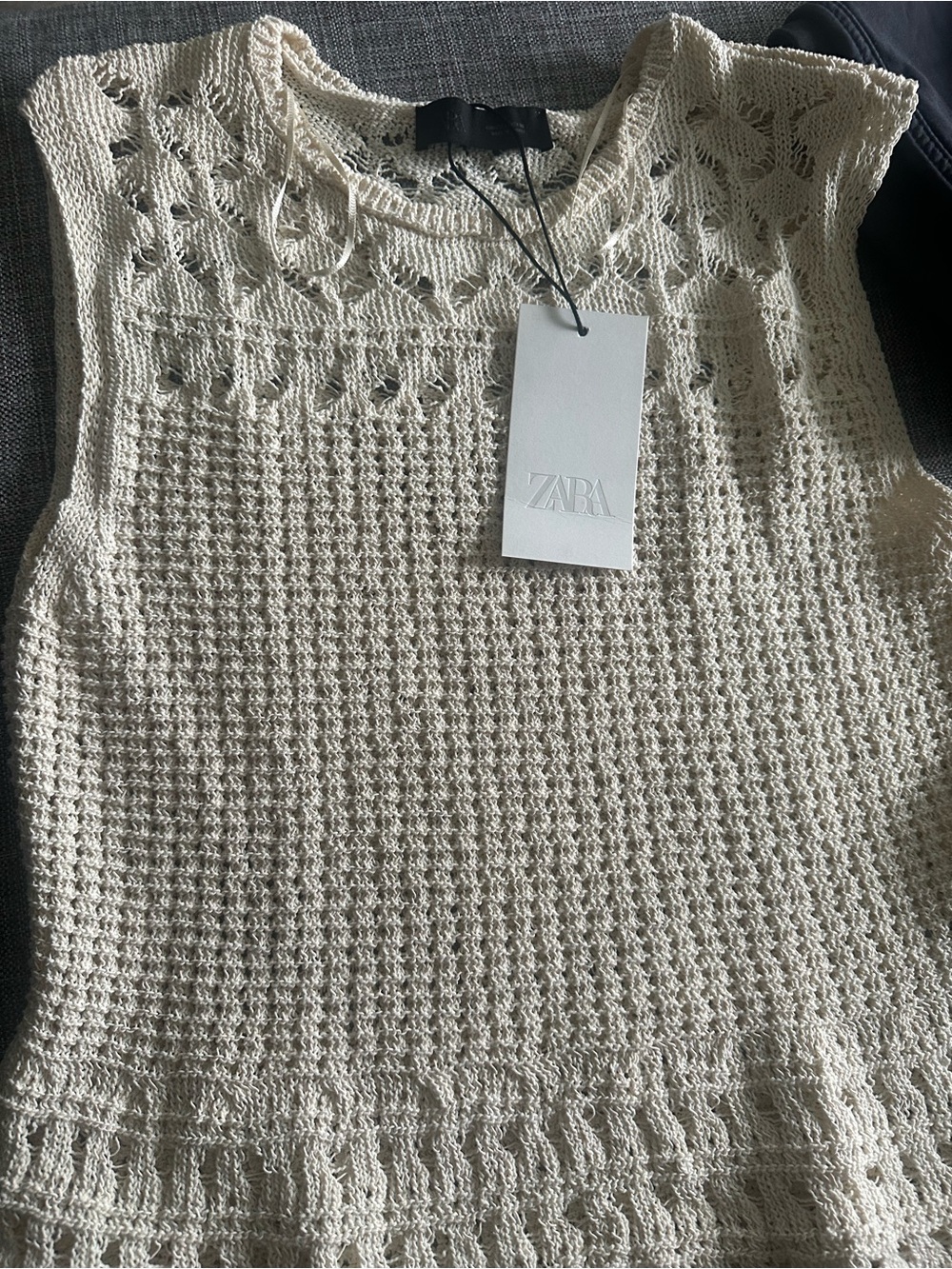 Zara Cream Crochet Knit Tank Top